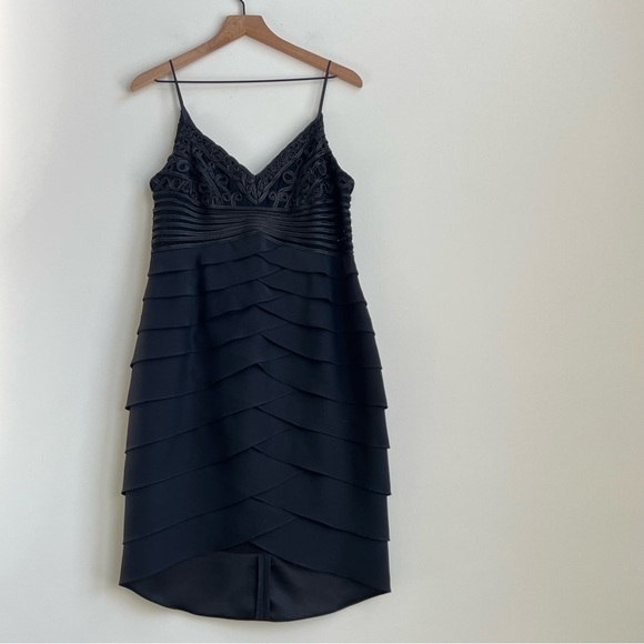 New Vintage Cache Y2K Asymmetric Ruffle Chiffon Ruched Illusion Dress 12 Ribbon - Picture 8 of 16